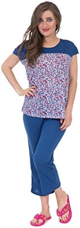Prime Sleepwear Women's Floral Short Sleeve Capri Set SW3438-L-B