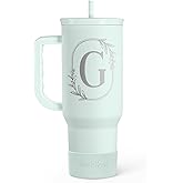 Personalized Monogrammed Tumbler with Handle 40oz, Letter G Tumblers Insulated Coffee Travel Cup, Custom Initial Gift for Women Girls Friends, Monogram Gift for Christmas Birthday Mothers Day
