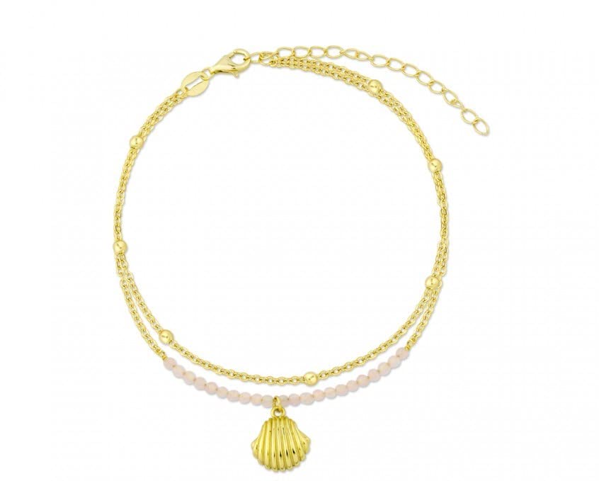 Tourmaline 925 Sterling Silver Gold Tourmaline Anklet Bracelet with Sea Shell Pendant Size 21 cm Length and 5 cm Extender
