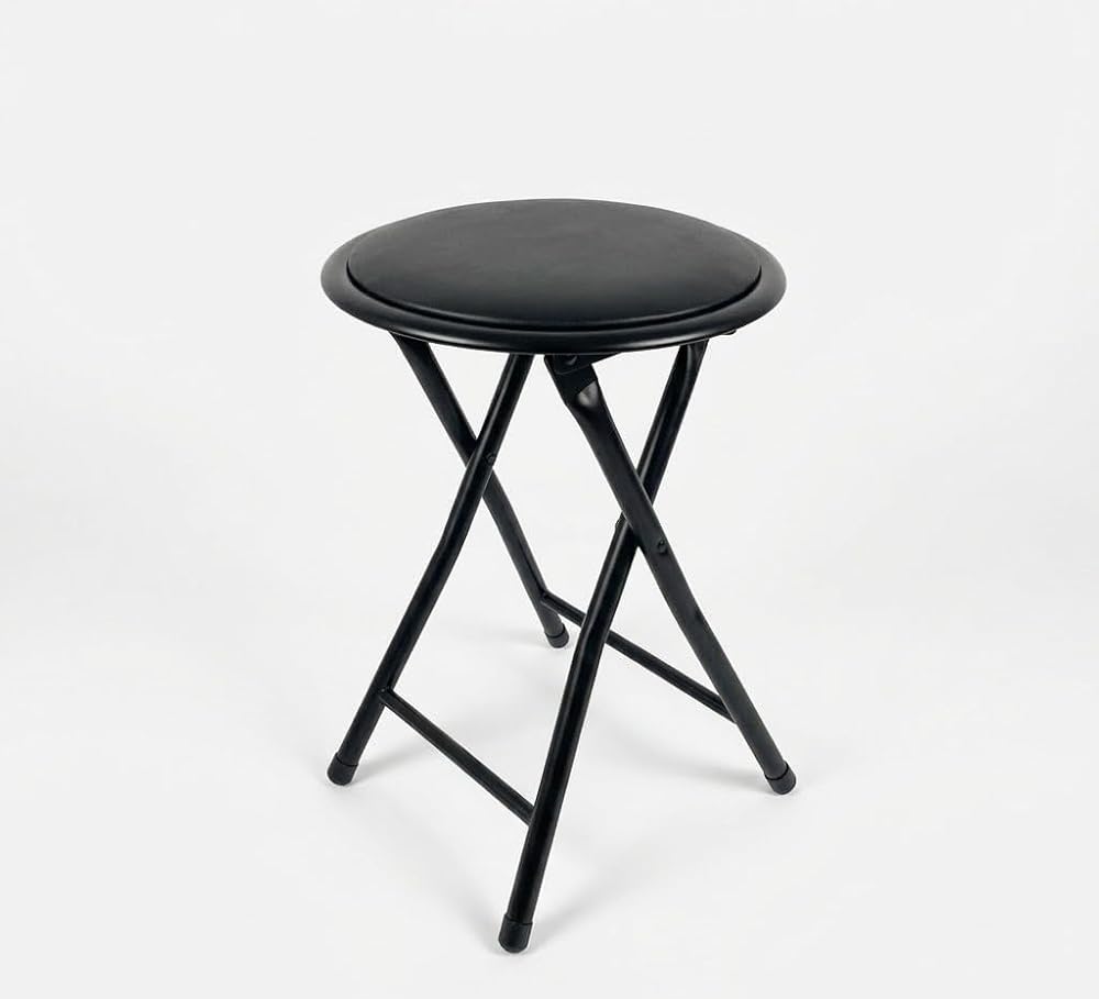 SuperGift.com Black Round Compact Padded Folding Stool Chair