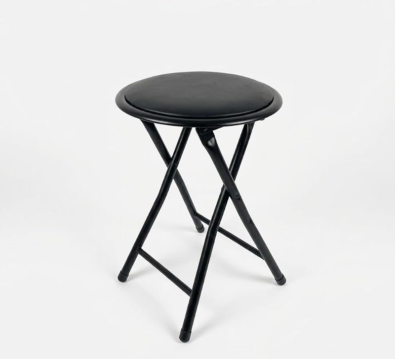 SuperGift.com Black Round Compact Padded Folding Stool Chair