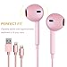 Miger Premium Earphones/Earbuds/Headphones with Stereo Mic and Volume Control and 2 Pack(3.3ft/6.5ft) Nylon Lightning 8-Pin Cable for iPhone 6/5, iPad/iPod (Rose Glod)