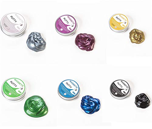 Magnetic Putty with Magnet 6 Pack Tins - Magic Slime Putty Toys Kids and Adults Stress Relief DIY Mud Clay,Slow Moving with Monster Eyes