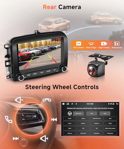 6G+128G 8 Core Wireless Carplay Android 15 Car Radio for Fiat 500L 2013-2019 7 Inch Touchscreen Car Radio with Android Car GPS Navi WiFi Mirror Link Bluetooth FM/RDS/DSP/SWC Rear Camera