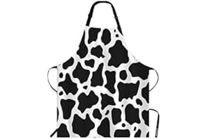 WONDERTIFY Black and White Cow Pattern Apron,Cowhide Skin Background Bib Apron with Adjustable Neck for Men Women,Suitable for Home Kitchen Cooking Waitress Chef Grill Bistro Baking BBQ Cobbler Apron