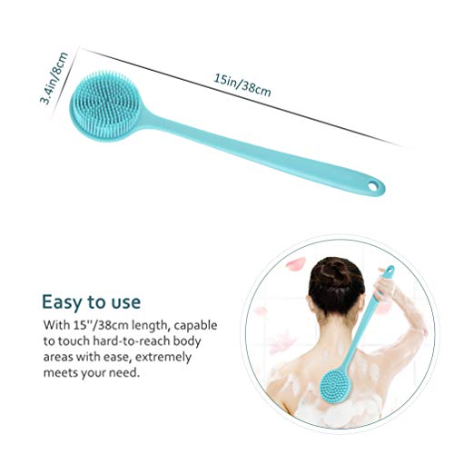Silicone Shower Body Brush Practical Bath Brush Multi-Functional Shower Body Brush Powerful Cleaning Scrubber with Ultra-Soft Bristles and Long Handle, Blue