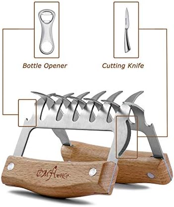 Metal Meat Claws Stainless Steel Meat Shredder Forks Wood Handle Cutting Knife Bottle Opener Barbecue Tool Set for Easily Shredding Pulling Lifting BBQ Meatย Beefย Brisketย Chicken