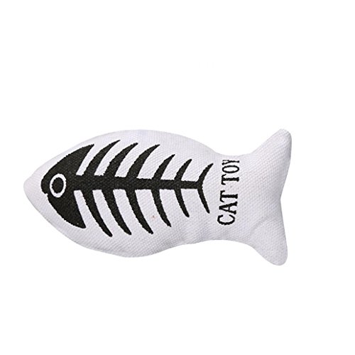 Afco Cat Biting Toy,Pet Cute Fish Shape Canvas Catnip Stuffed Scratch Board Playing Non-toxic size 16cm x 6cm (White) - Thumbnail 5