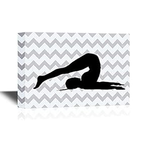 Canvas Wall Art - Silhouette of Woman Practicing Yoga on Chevron Background - Gallery Wrap Modern Home Art | Ready to Hang - 12x18 inches
