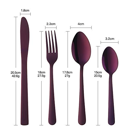 BuyGo Silverware Set for 6 Purple Dinnerware Set Stainless Steel Flatware Set 24-Piece Cutlery Set Tableware Set, Dishwasher Safe - Thumbnail 6