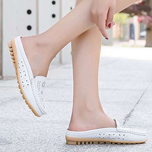 Leather Leather,ONLY TOP Women Casual Summer Breathable Slip-On Backless Slipper Mule Loafer Flats Shoes Hollow Out White