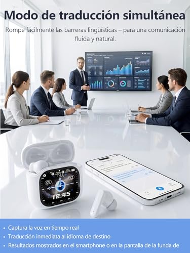 AI Auriculares Traductor en Tiempo Real: 156 Idiomas Traductor Instantáneo 3en1 – Pantalla Táctil LCD - Aislamiento Ruido In-Ear - Asistente IA Control Remoto Fotos – Viajes Negocios Estudio Reuniones