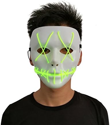 Scared EL Wire Light Up Mask Halloween Rave Led Mask for Festival Party(Lime Green)
