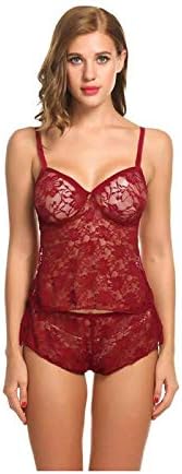 Women's Satin Floral Above Knee Babydoll Lingerie Night Dress for Honeymoon (Maroon, Free Size)