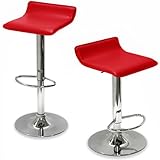 King's Brand 9009R Air Lift Adjustable Bar Stool with Vinyl Seat, Red and Chrome Finish, Set of 2