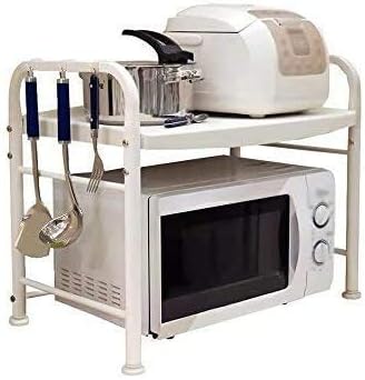 キッチンバスルームシェルフ ホワイトキッチン電子レンジオーブンラック2段8フック調節可能フィート卓上収納炊飯器シェルフブラケットステンレス鋼 プラスチック セール開催中最短即日発送