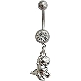 1 Pcs Belly Ring Dangling Cute Tiny Dinosaur Pendant Stainless Steel 14G Navel Belly Ring Piercing Jewelry for Man Woman