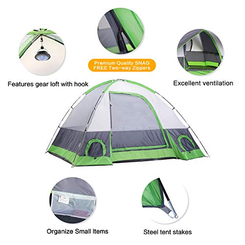 SEMOO Dome Tent for Camping, Water Resistant 4-Person 3-Season Lightweight Family Tent with Portable Bag