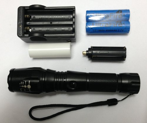 E2 CREE XML T6 LED Flashlight 5 Mode Zoomable Torch + 2PC 3000mAh 18650 Batteries + Travel Charger