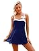 luvamia Women's Navy Blue One Piece Bowknot Swimdress Bandeau Swimsuit Skirted Bathing Suit XL(US 14-16)