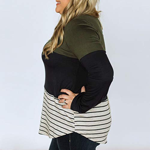 Respctful New in Women Long Sleeve T-Shirt Stripe Lace Patchwork Blouse Hem Shirt Casual Tops Green
