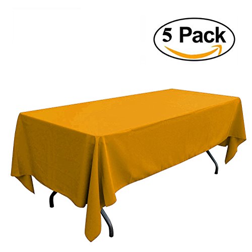 Click Here to See More Images GFCC 60 x 102 -Inch Polyester Rectangle Table Cover- 5 Package, Gold