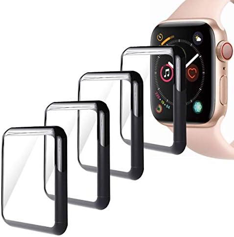 Moresky Compatible with Apple Watch Screen Protector 44mm Series 5/4 Tempered Glass, [3D Curved Edge] [Full Coverage] (4 Pack, Black)