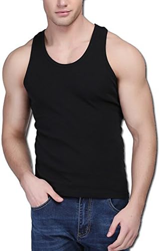 Double FNT Men's Fashion 100% Cotton Black Tank Top Comfort soft Undershirts