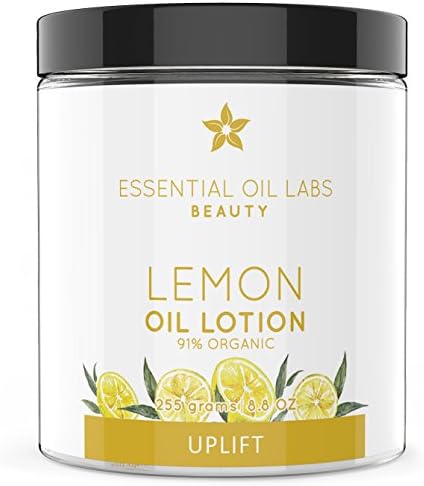 Essential Oil Labs Beauty ‘Uplift’ Lemon Oil Lotion 8.8 oz, 91% Organic Ingredients, Uplifting Lotion Infused with Lemon Essential Oil, Moisturizing Relief