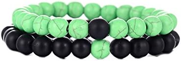 Neovivi Men Women 8mm Natural Stone Beads Bracelet Distance Yoga Strand Bracelet Couple Jewelry (Green)