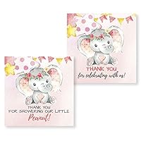 50-2 Inch Thank You Baby Shower or Gender Reveal Elephant Stickers Pink & Gray Perfect for Thank You Card Envelopes, Party Favors Supplies Decorations