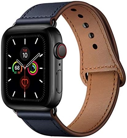 YALOCEA Compatible with Apple Watch Band 42mm 44mm, Genuine Leather Band Replacement Strap Compatible with iWatch Series 5 4 3 2 1 44mm 42mm, Dark Blue
