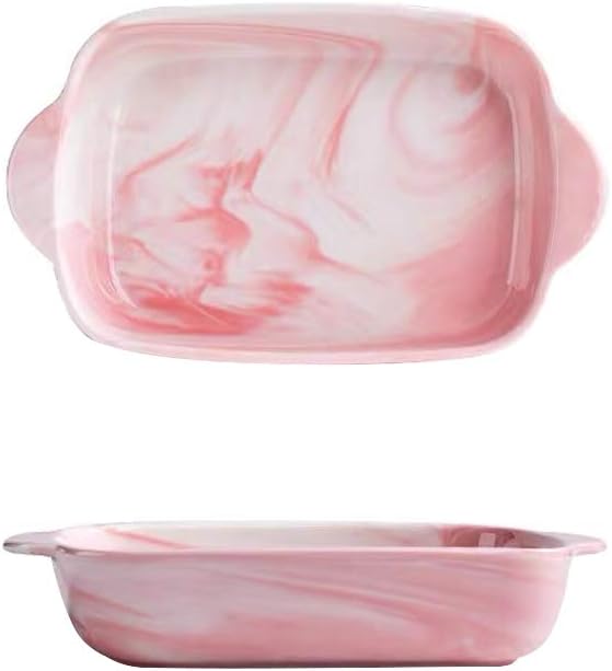 Yundu Baking Dish for Oven, Bakeware, Ceramics Baking Pan, Microwave Safe, Marble (Pink)