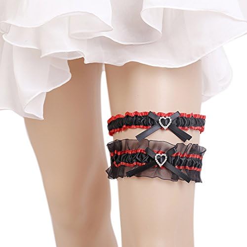 Xoemir 2017 Rhinestone Black Stretchy Satin Leg Garters With Bowknot For Wedding