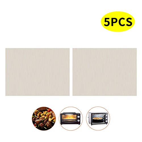 OSOPOLA BBQ Grill Mats - Non Stick Reusable Durable Heat Resistant - Grilling Meat/Veggies/ Seafood/Eggs - Used on Charcoal Grill/Gas Grill/Electric Grill(16" x 13") 5 Pcs (Beige)