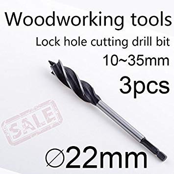 Generic 3pcs 22mm 0.866in Lock hole cutting drill bit Woodworking tool Lock Hole saw The quad wood drill Power tools Wood Drill Tool T