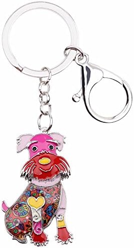 Schnauzer Dog Cute Key Chain Key Ring Gift Women Girl Bag HandBag Pendant Charm Fashion (Red)