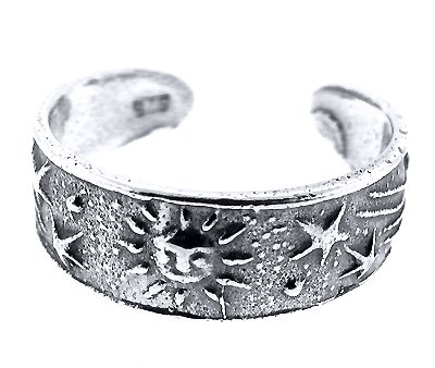 Sterling Silver Toe Ring Sun and Stars, One Size Fits All