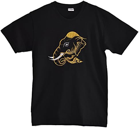 T-shirt Black Men, Embroidered with Thai silk (XL, Elephant)