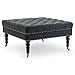 BELLEZE Square Ottoman Large Tufted Button Linen Fabric Bench Foot Nailhead Trim Stool with Rolling Wheels, Charcoal