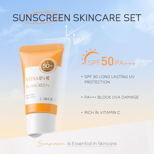 LAIKOU Vitamin C Skin Care Set, 6 Pcs Skincare Kit for Women, with Vitamin C Serum for Face Toner Eye Cream Face Cream Cleanser Sunscreen, Skin Care Gift Set for Women Teenage Girls Mom Daughter