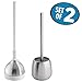 mDesign Bathroom Toilet Bowl Brush and Plunger - Pack of 2, Brushed Stainless Steel/White