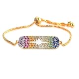 Rose Gold Plated Cute Colorful Crystal Bangle Bracelet with Rhinestone AAA Cubic Zircon Charm Chain Bracelet Adjustable Length for Wedding Bridal