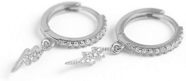 IzpackDainty Lightning Bolt Dangle Small Hoop Earrings for Women Teen Girls Sterling Silver Sparkly CZ Crystal Drop Charm Huggie Hoops Cartilage Earring Cute Jewelry Gifts Gold Plated