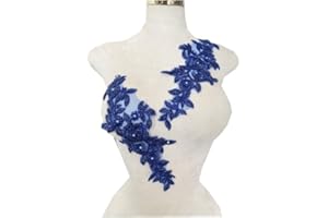 PLune Lace Beaded Applique Perfect Shining Trim Patches for Wedding Dress Clothing Accessories one Pair/Bag 5.5X12.9inches (Blue)