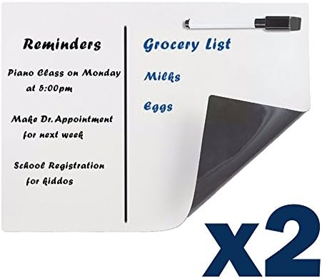 [Two Pack] Magnetic Dry Erase Board 17x12 Inch - Whiteboard Sheets for Fridge and Office by Endure Magnetics - Includes Eraser and Blue + Black Markers
