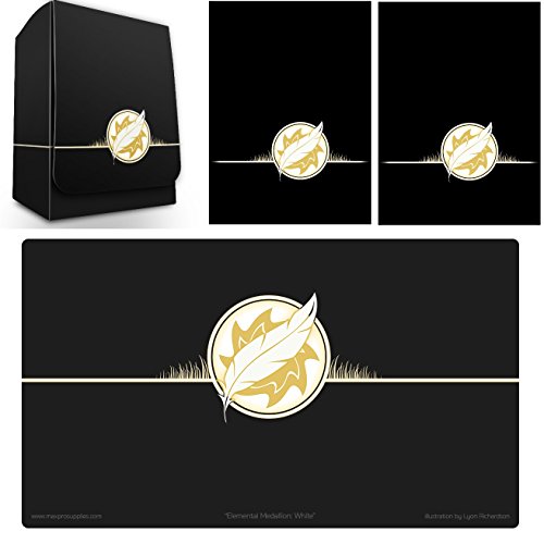 Max-Pro 1 ICONIC ELEMENTAL Sun Symbol WHITE Deck Box , PLAYMAT and 100 Shuffle-Tech Sleeves (fits MTG Mana FORCE OF WILL Pokemon Cards)
