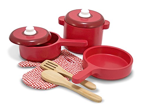 Melissa & Doug Deluxe Wooden Kitchen Accessory Set - Pots & Pans (8 pcs)