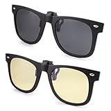 ClipShades 2 Pack Lightweight Clip-on Sunglasses and Anti Blue Ray Computer Glasses Combo with Flip Top Clip On Function for Prescription Eyeglasses Wearers