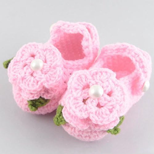 WO DAY Baby Newborn Infant Girls Crochet Knit Rose White Socks Crib Casual Shoes